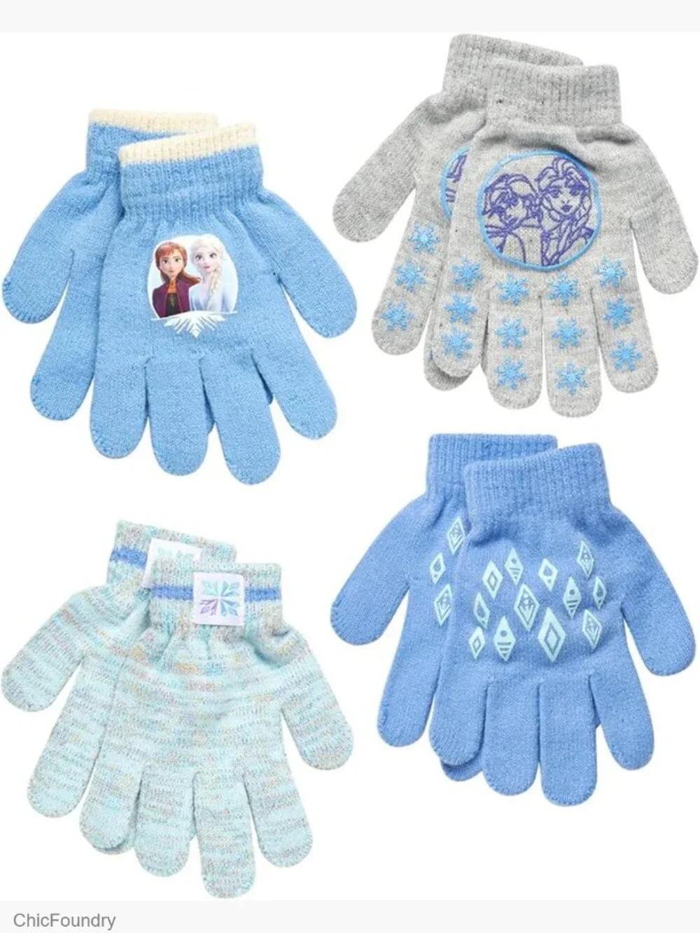 Girls 4-Pack Knit Winter Gloves Frozen Elsa Anna Ages 4-7